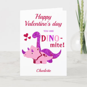 Cartes Pour Fêtes Annuelles Enfants Valentines Day Girly Dinosaur Dino-mite