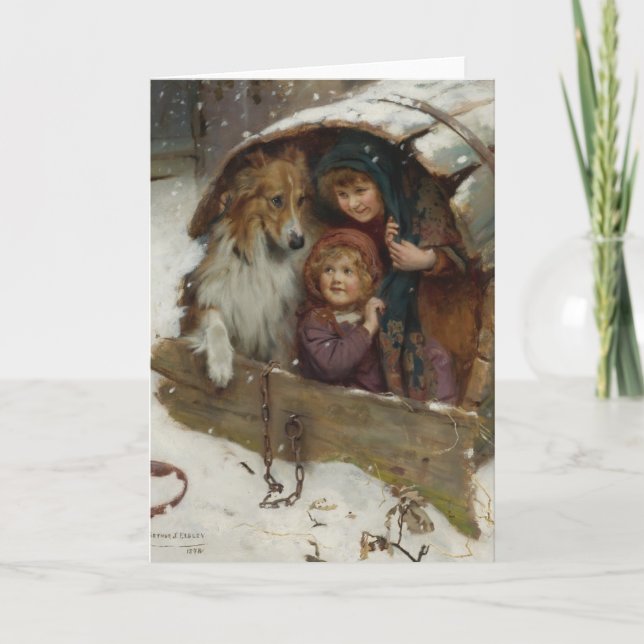 Cartes Pour Fêtes Annuelles Enfants victoriens dans le chenil (Devant)