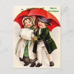 Cartes Pour Fêtes Annuelles Enfants victoriens et parapluie d'image de Noël