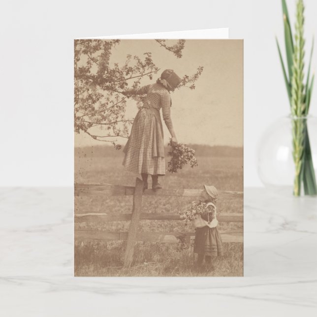 Cartes Pour Fêtes Annuelles Enfants victoriens ramassant des fleurs vieille ph (Devant)