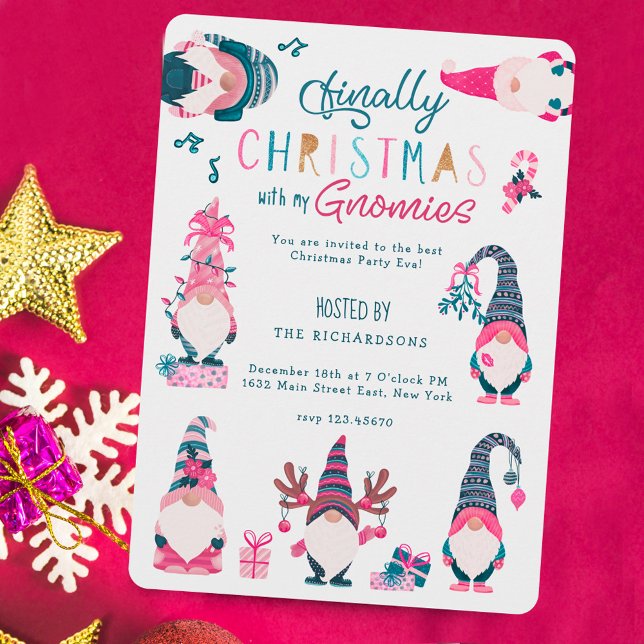 Cartes Pour Fêtes Annuelles Enfin Noël Avec Mes Gnomes Fête de Noël (Finally Christmas With My Gnomies Christmas Party Holiday Card)