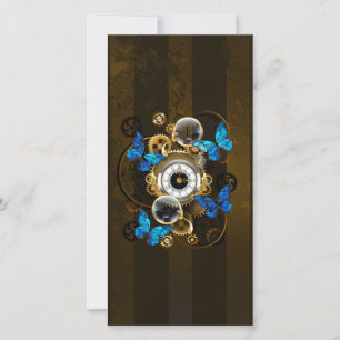 Cartes Pour Fêtes Annuelles Engrenages à vapeur et papillons bleus