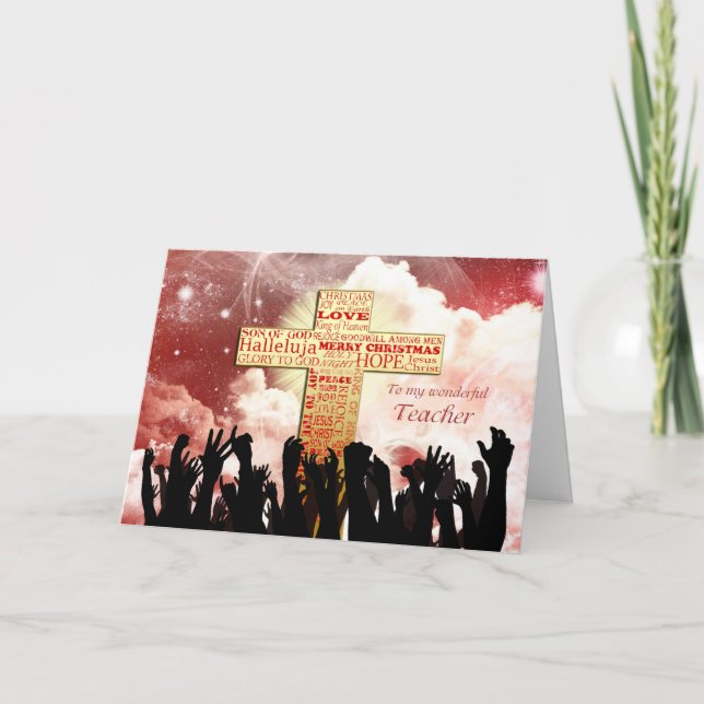 Cartes Pour Fêtes Annuelles Enseignant, croix chrétienne Noël (Devant)