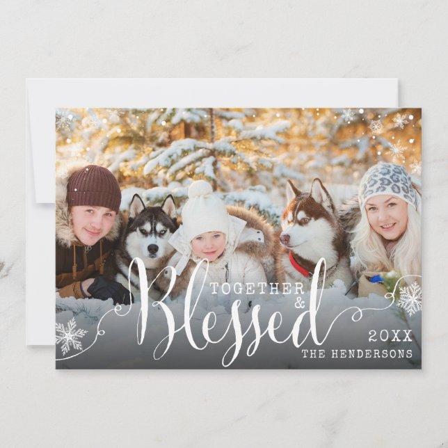 Cartes Pour Fêtes Annuelles Ensemble Bienheureux Photo de famille Noël de neig (Devant)