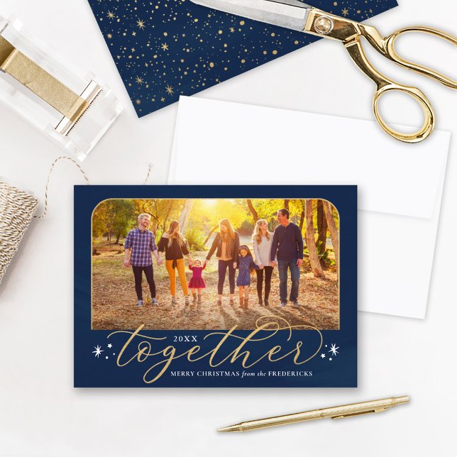 Cartes Pour Fêtes Annuelles Ensemble en 2022 Marine et Gold Family Photo (Créateur téléchargé)