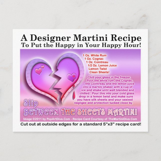 Cartes Pour Fêtes Annuelles Entre les feuilles Saint-Valentin Martini Recette (Devant)