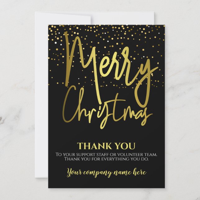 Cartes Pour Fêtes Annuelles Entreprise Black Gold Merci de Noël (Devant)