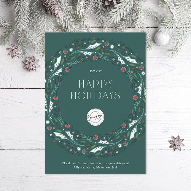Cartes Pour Fêtes Annuelles Entreprise Commerce de détail Wreath Turquoise (Créateur téléchargé)