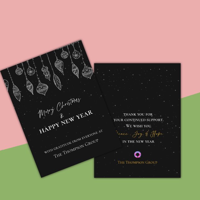 Cartes Pour Fêtes Annuelles Entreprise Elégante Noir Blanc Noël Nouvel An (Corporate Elegant Black White Christmas New Year Holiday Postcard)