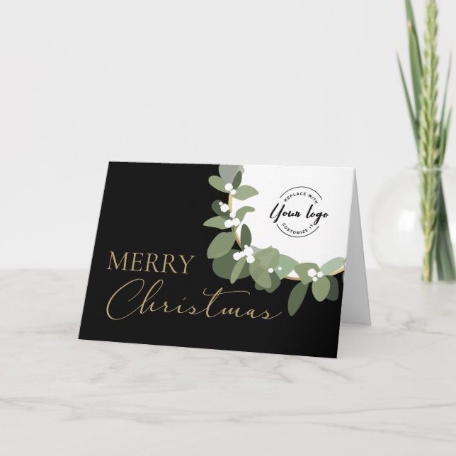 Cartes Pour Fêtes Annuelles Entreprise Joyeux Noël Société Logo Or noir (Devant)
