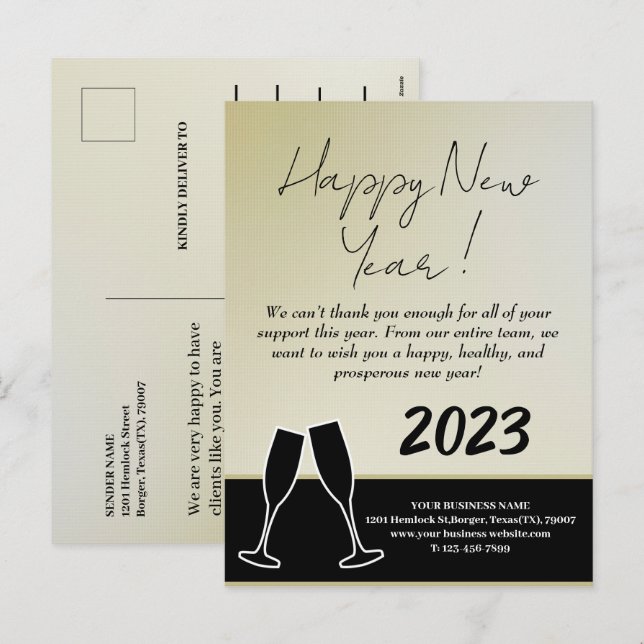 Cartes Pour Fêtes Annuelles Entreprise moderne Bonne année 2023 (Devant / Derrière)