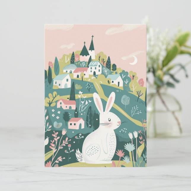 Cartes Pour Fêtes Annuelles Entreprise moderne Joyeux Lapin Artistique de Pâqu (Debout devant)