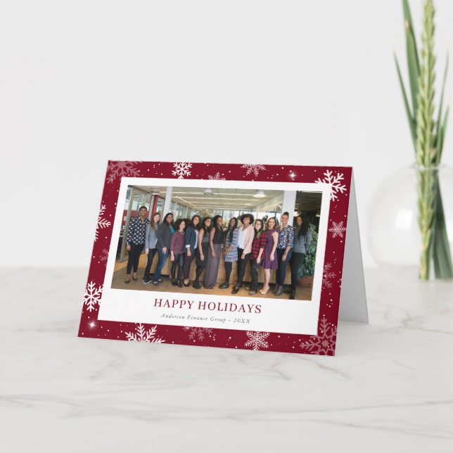 Cartes Pour Fêtes Annuelles Entreprise moderne Red Snowflake Photo (Devant)