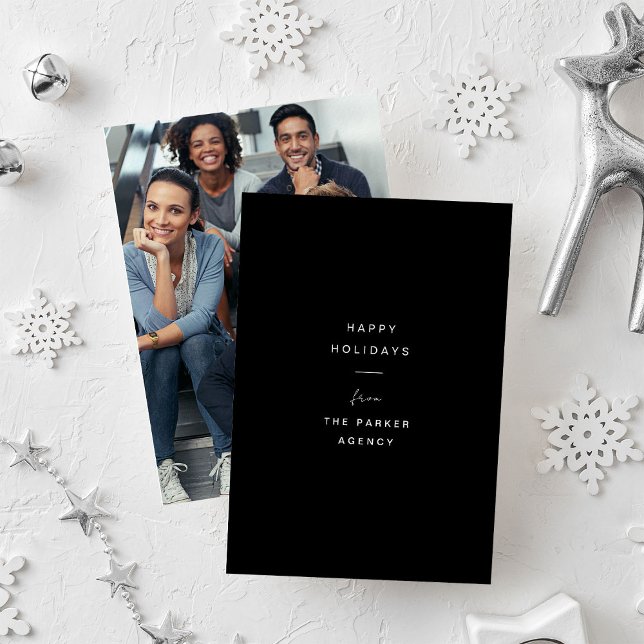 Cartes Pour Fêtes Annuelles Entreprise | Noir avec photo (A modern and minimal corporate holiday card with photo)
