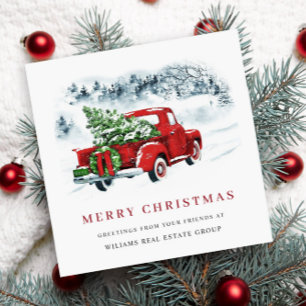 Cartes Pour Fêtes Annuelles Entreprise Retro Vintage Ferme rouge Truck Noël