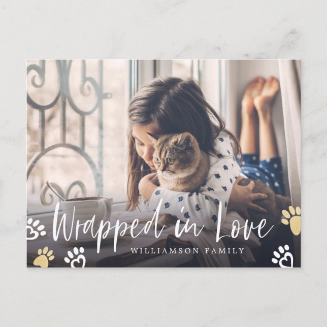Cartes Pour Fêtes Annuelles Enveloppé dans l'amour | Photo d'animal Empreinte  (Devant)