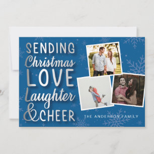 Cartes Pour Fêtes Annuelles Envoi de Noël Amour bleu et argent