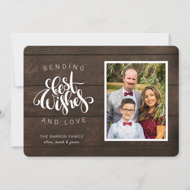 Cartes Pour Fêtes Annuelles Envoyer les meilleurs voeux Script Photo Bois Noël (Devant)