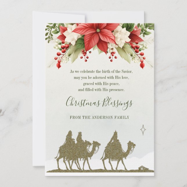 Cartes Pour Fêtes Annuelles Epiphanie Noël Trois rois Poinsettia (Devant)