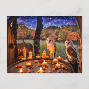 Cartes Pour Fêtes Annuelles Équinoxe d'Automne avec Deux Hiboux Chandelles Ton