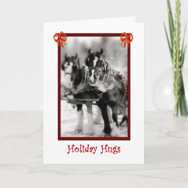 Cartes Pour Fêtes Annuelles Équipe de cheval de trait, étreintes de vacances (Devant)