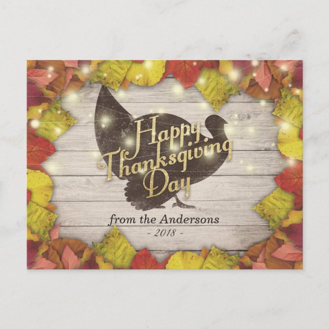 Cartes Pour Fêtes Annuelles Érable de Thanksgiving Feuilles Turquie Chaîne de  (Devant)