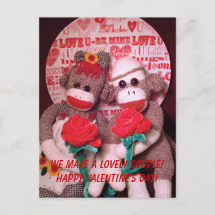 Cartes Pour Fêtes Annuelles Ernie the Sock Monkey Valentine Couple Postcard