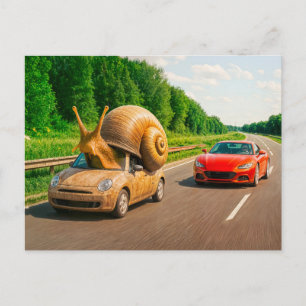 Cartes Pour Fêtes Annuelles Escargot Car Rampant sur Route Rurale