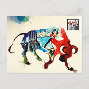 Cartes Pour Fêtes Annuelles Espagne Bull Vintage voyage Love Aquarelle