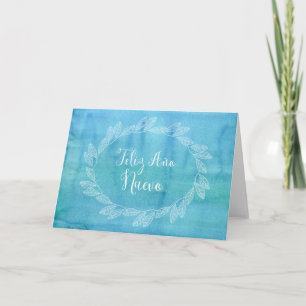 Cartes Pour Fêtes Annuelles Espagnol bleu de guirlande d'aquarelle de bonne