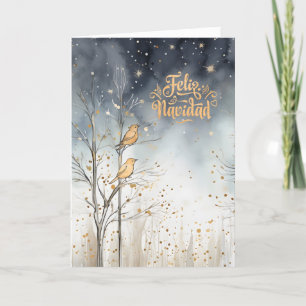 Cartes Pour Fêtes Annuelles Espagnol Noël Forêt d'hiver Oiseaux sauvages Marin