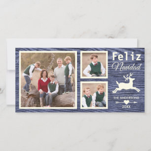 Cartes Pour Fêtes Annuelles Espagnol Russe Rindeer en Bois Bleu Navidad Photo