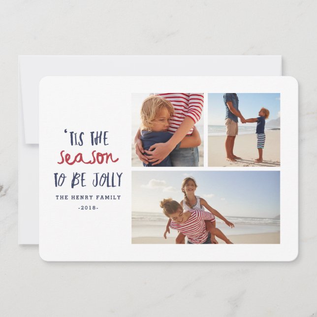 Cartes Pour Fêtes Annuelles 'est la saison multi 3 photo famille noël (Devant)