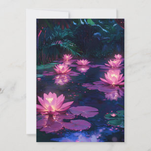 Cartes Pour Fêtes Annuelles Étang de lotus rose Zen de minuit
