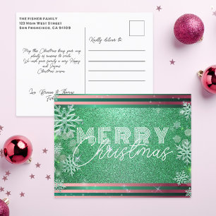 Cartes Pour Fêtes Annuelles Étincelle Vert Frosté hiver Merveilles Pays d'hive