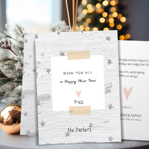 Cartes Pour Fêtes Annuelles Étoile d'argent Bois blanc   Nouvel An minimaliste