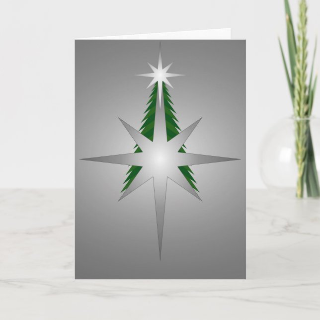 Cartes Pour Fêtes Annuelles Étoile de Bethléem sur l'arbre de Noël (Argent) (Devant)
