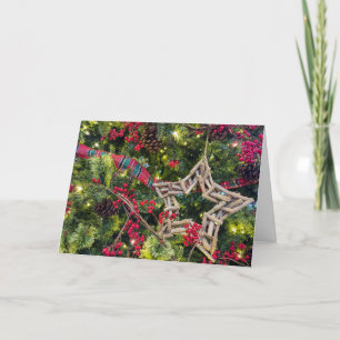 Cartes Pour Fêtes Annuelles Étoile de bois flotté de Noël sur arbre