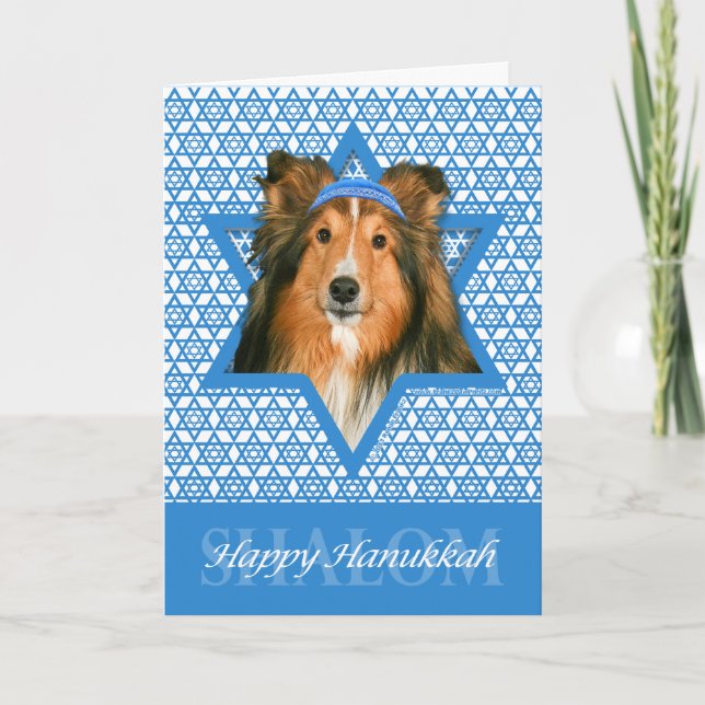 Cartes Pour Fêtes Annuelles Étoile de David de Hanoukka - Sheltie (Devant)