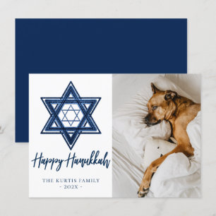 Cartes Pour Fêtes Annuelles Étoile de David   Photo Hanoukka moderne bleu clas