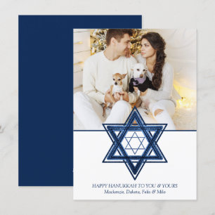 Cartes Pour Fêtes Annuelles Étoile de David   Photo Hanoukka moderne bleu clas