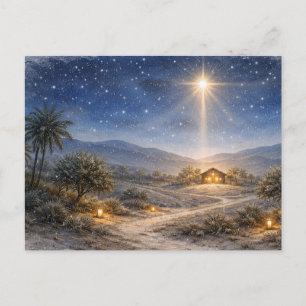 Cartes Pour Fêtes Annuelles Étoile de la Nativité aquarelle paisible sur Bethl