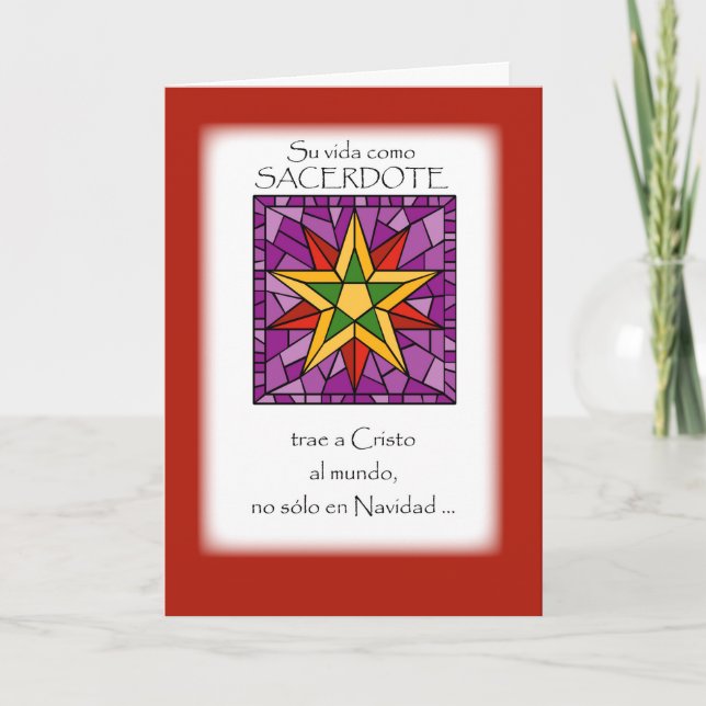 Cartes Pour Fêtes Annuelles Étoile de Noël de prêtre, espagnole (Devant)