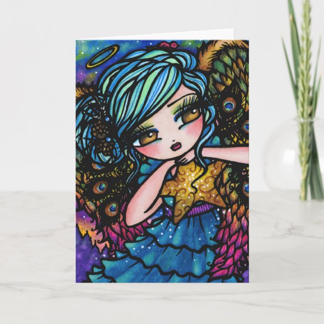 Cartes Pour Fêtes Annuelles Étoile d'imaginaire de Noël d'ange de paon de (Devant)
