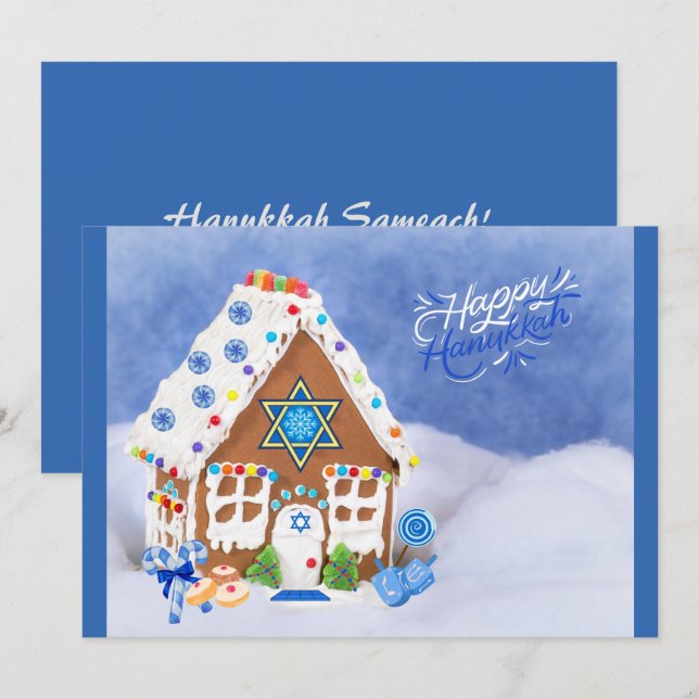 Cartes Pour Fêtes Annuelles Étoile Hanoukka moderne de David Gingerbread House (Devant / Derrière)