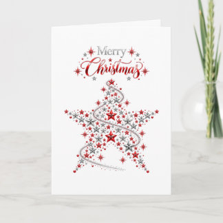 Cartes Pour Fêtes Annuelles Étoile Joyeux Noël Étincelant Rouge & Argent