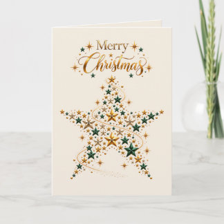 Cartes Pour Fêtes Annuelles Étoile Joyeux Noël Étincelant Vert & Or