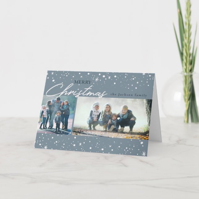 Cartes Pour Fêtes Annuelles étoiles blanches modernes sur Noël gris tendance (Devant)