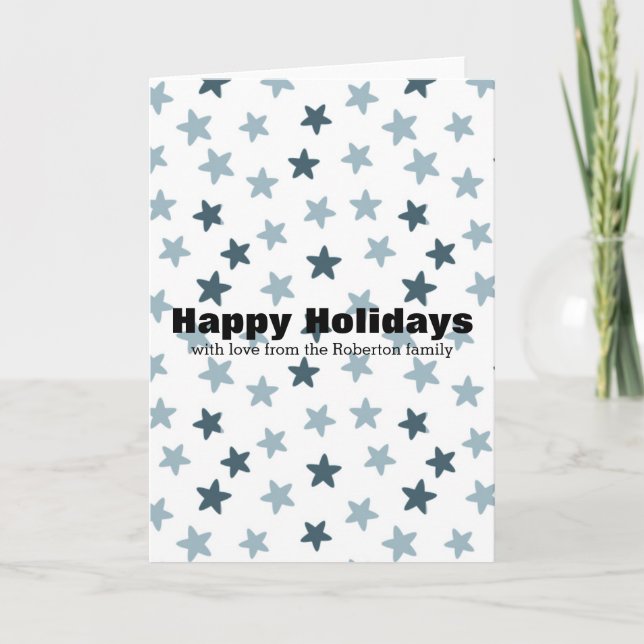 Cartes Pour Fêtes Annuelles Etoiles Bleues et Blancs Noël personnalisé (Devant)