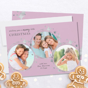 Cartes Pour Fêtes Annuelles Étoiles d'argent Noël Photo Trio Pastel Rose